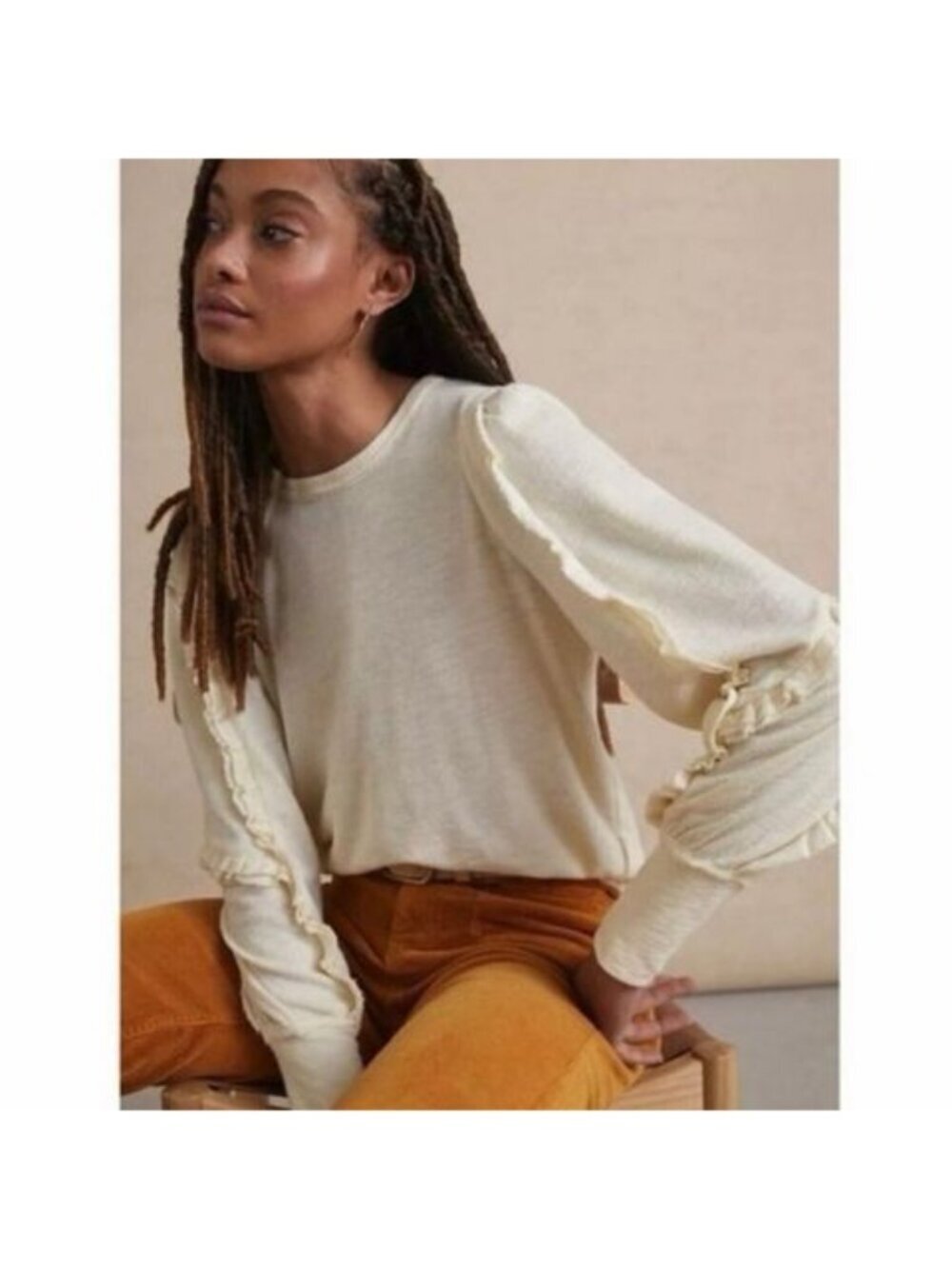 Anthropologie Pilcro Cream Puff Sleeve Ruffle Sweater Size Small